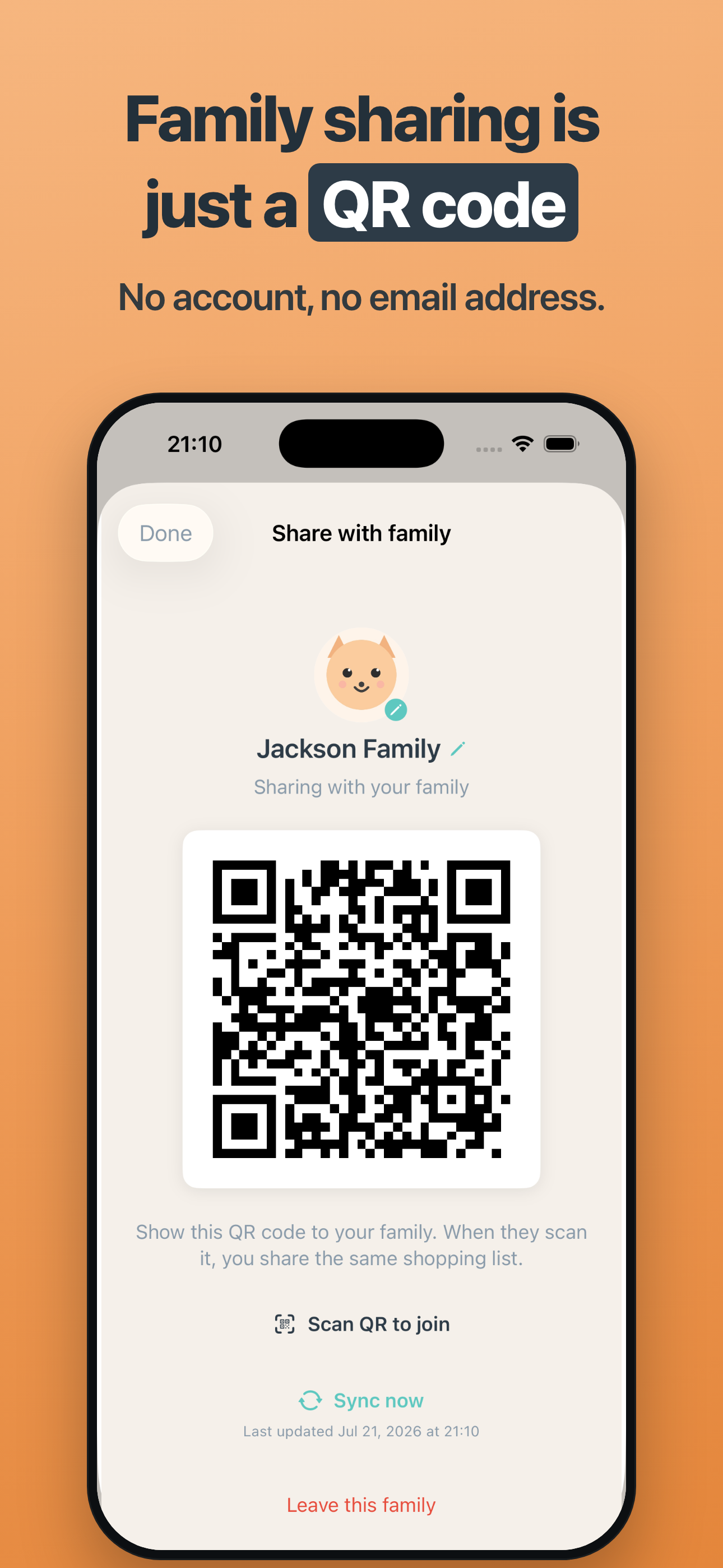 Family sharing by QR