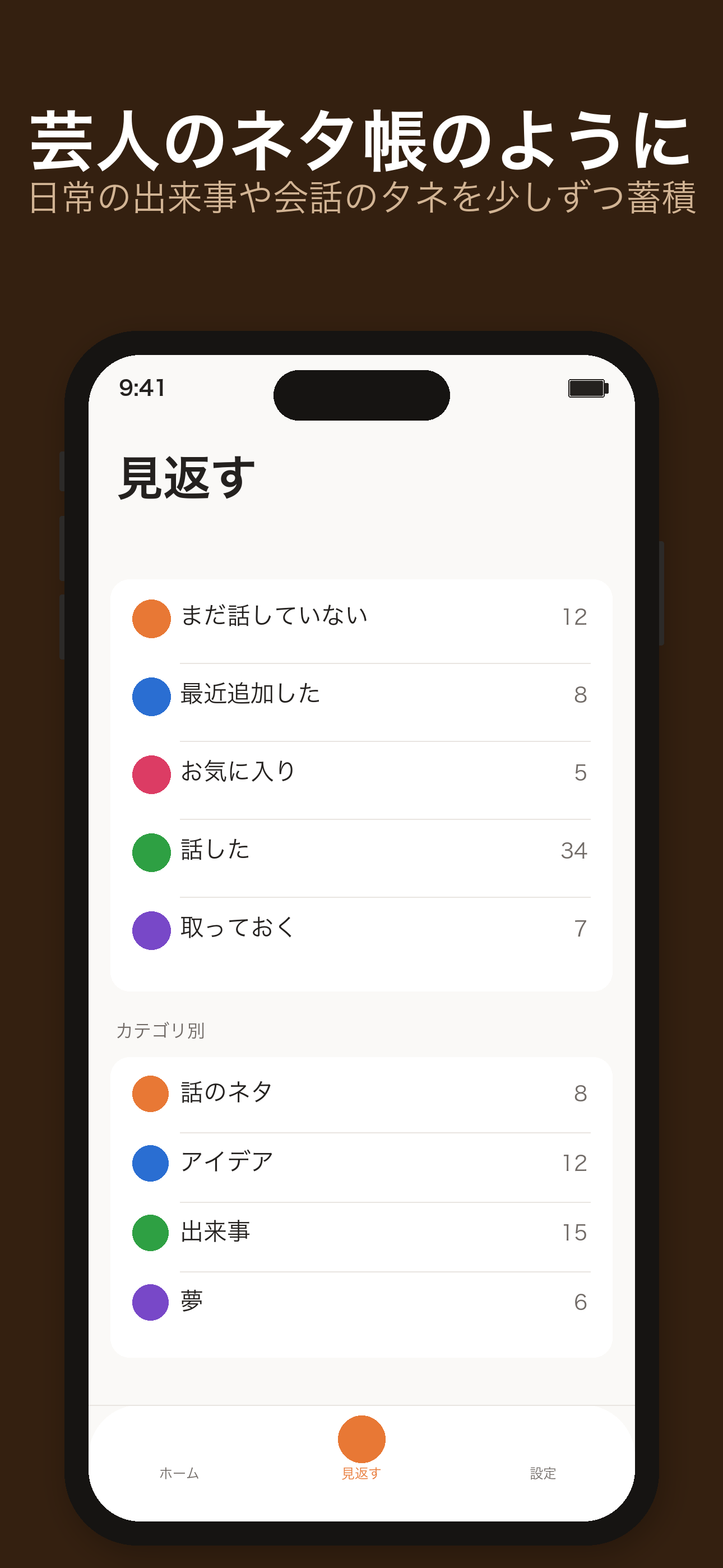見返す画面 - 状態やカテゴリで絞り込み